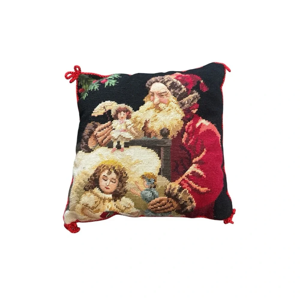 Vintage Christmas Needlepoint Santa Angel Accent‎ Pillow Imperial Elegance 12X12